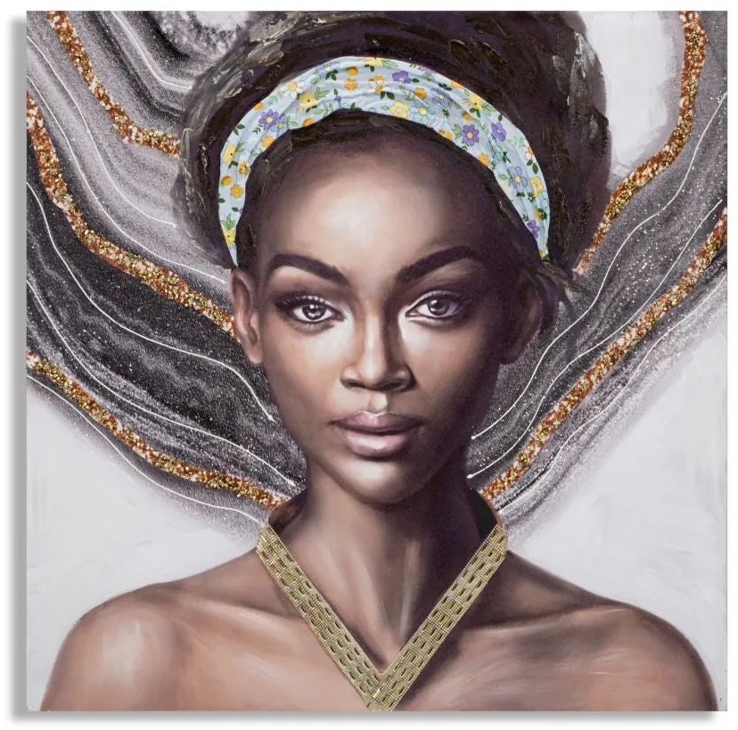 Modern Portré Falikép Virágos Fejpánttal – Vászonkép 100×100 cm