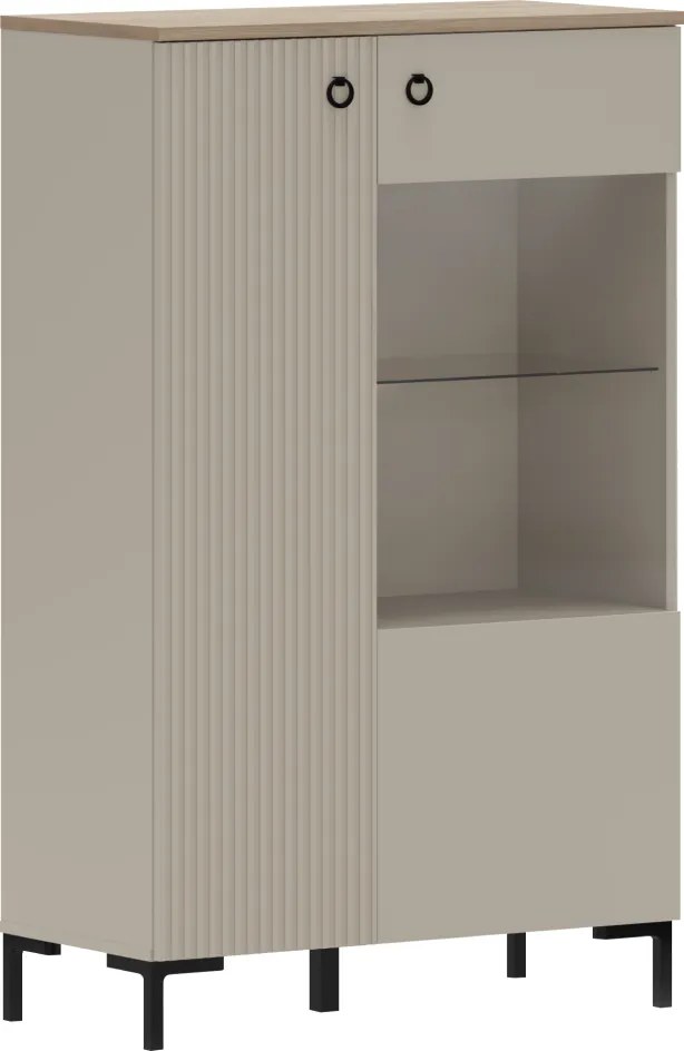 Alacsony vitrin, szürkésbarna Taupe/silverjack tölgy, DOMCA 1D1W/140