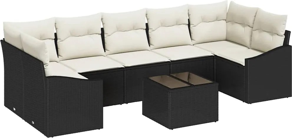 vidaXL Kanapé Szett párnával Fekete és Krém 55 x 55 x 37 cm polirattan