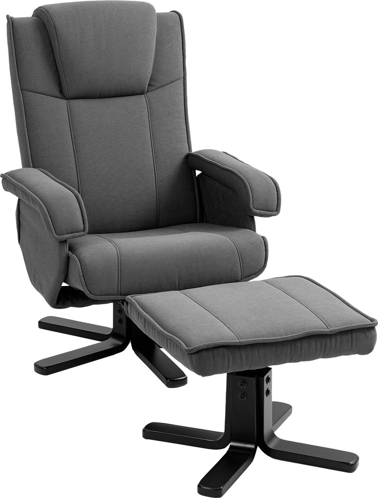 HOMCOM Fotel lábtartóval - 360°-ban forgatható TV szék állítható háttámlával, fektetési funkcióval, ringató funkcionalitással, velúr hatású kárpitozás