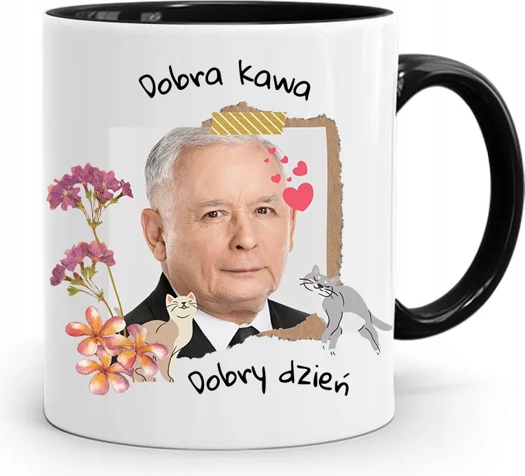 Bögre Fekete Vicces Pis Jaroslaw Kaczynski nyomott mintával
