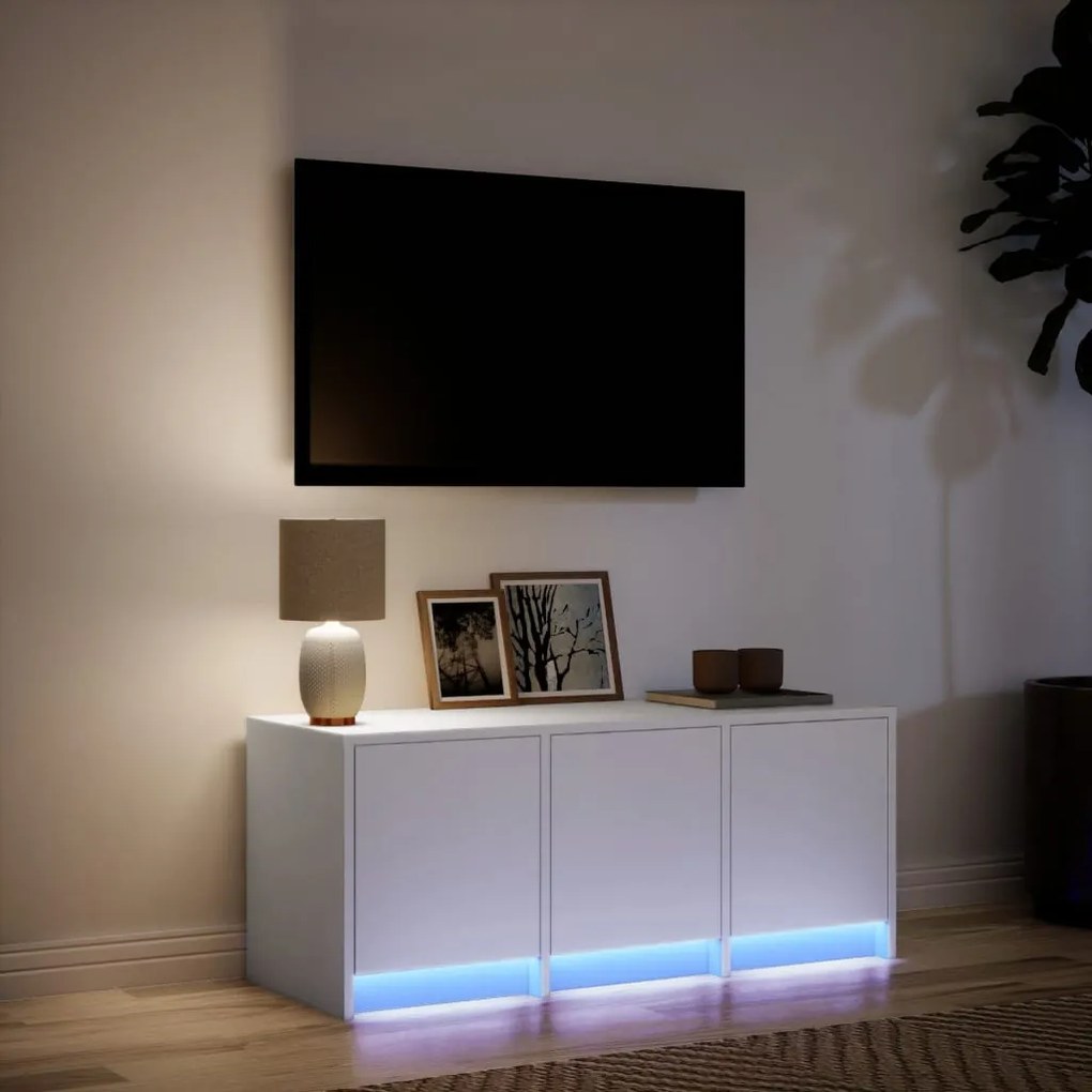 fehér szerelt fa TV-szekrény LED-ekkel 97 x 34 x 40 cm