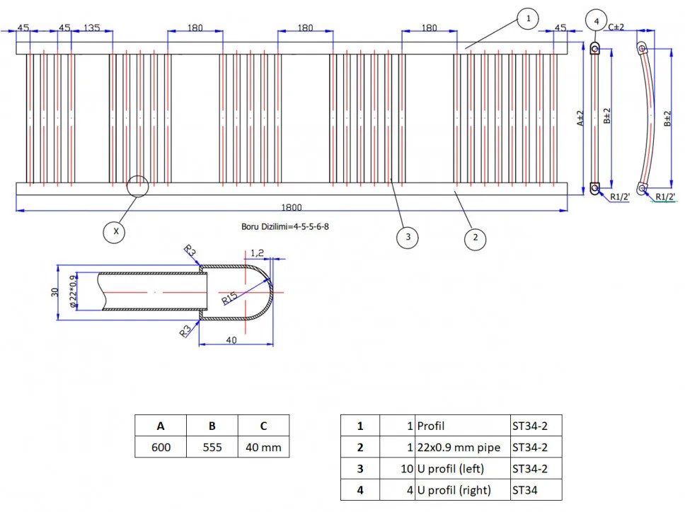 Törölközőszárító radiátor 60 x 180 cm - Nero Italia (szürke)