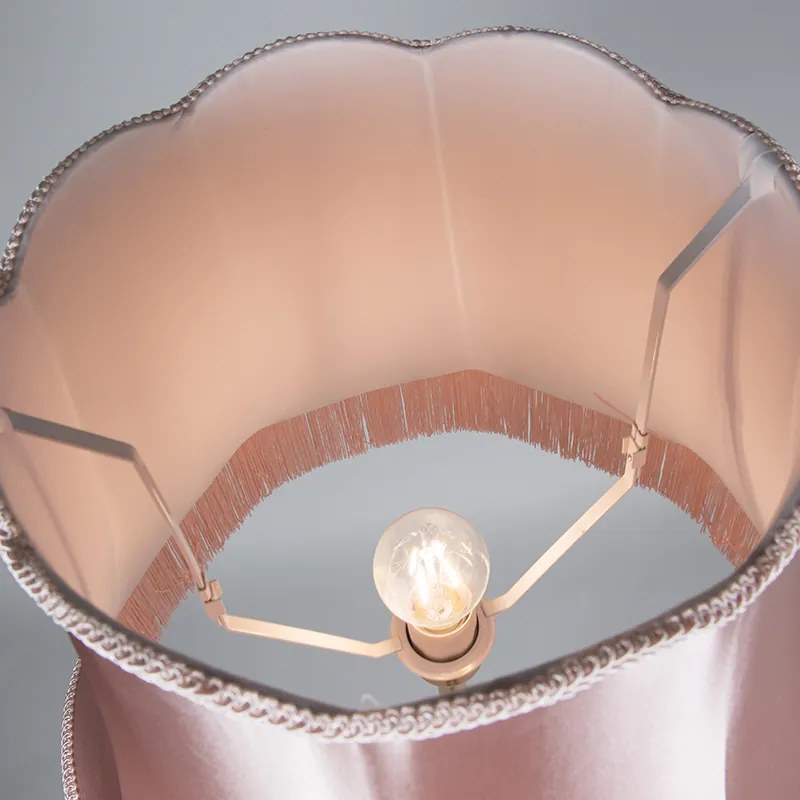 Retro állólámpa sárgarézzel és rózsaszín Granny búrával 45 cm - Kaso