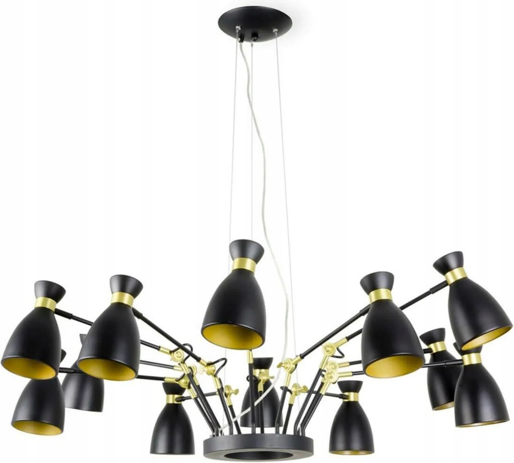 Faro Retro függeszték, 12xE14, fekete és arany, max. 3 m hosszú