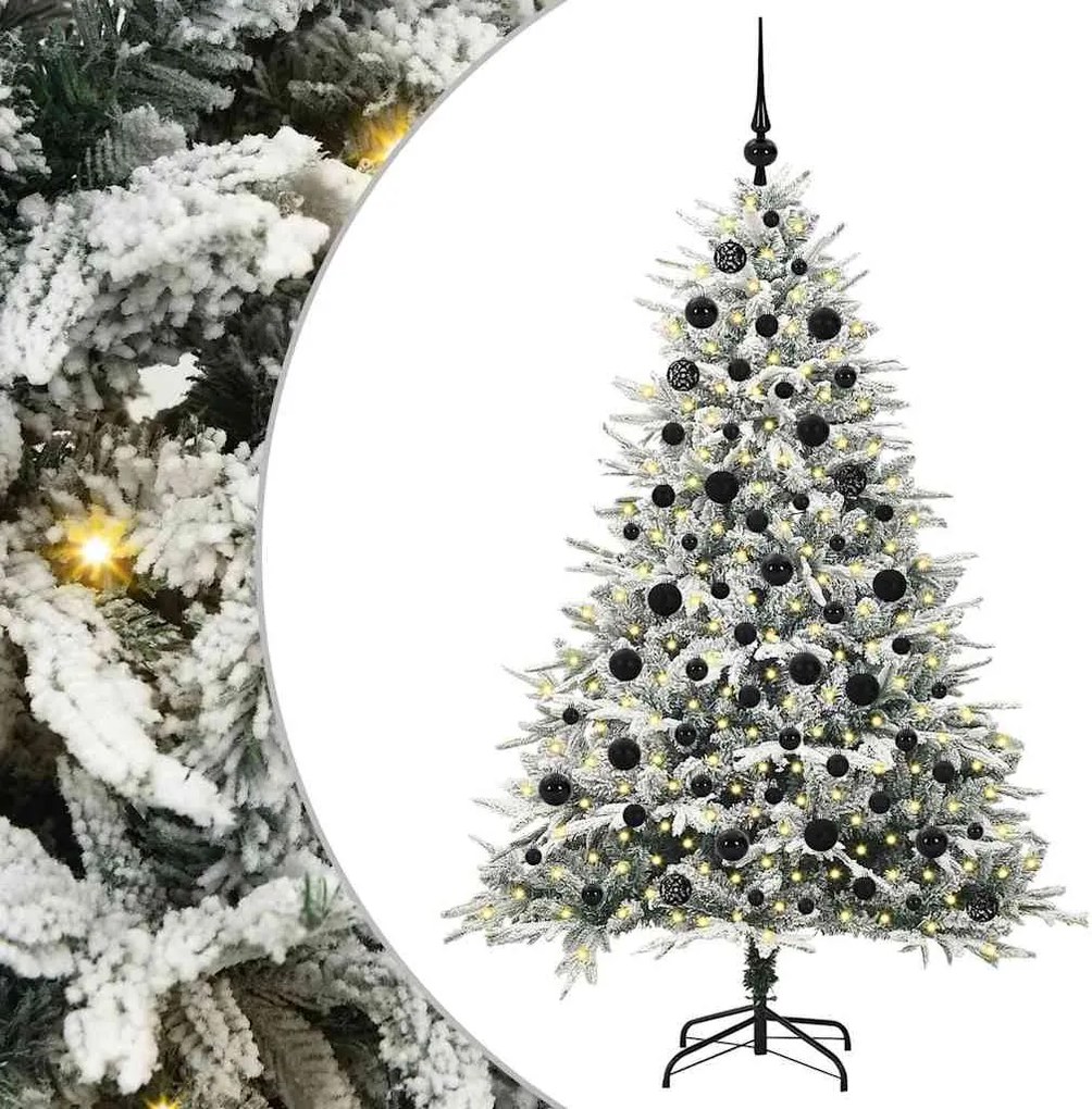 vidaXL Műfenyő világítással és gömbkészlettel Zöld 180 cm PVC és PE