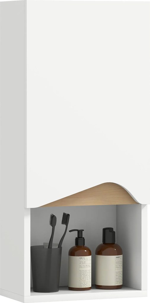 HOMCOM fali fürdőszobai szekrény — lágyan záródó ajtó, állítható polcok és nyitott rekesz, 30 x 17 x 67 cm — fehér | Aosom