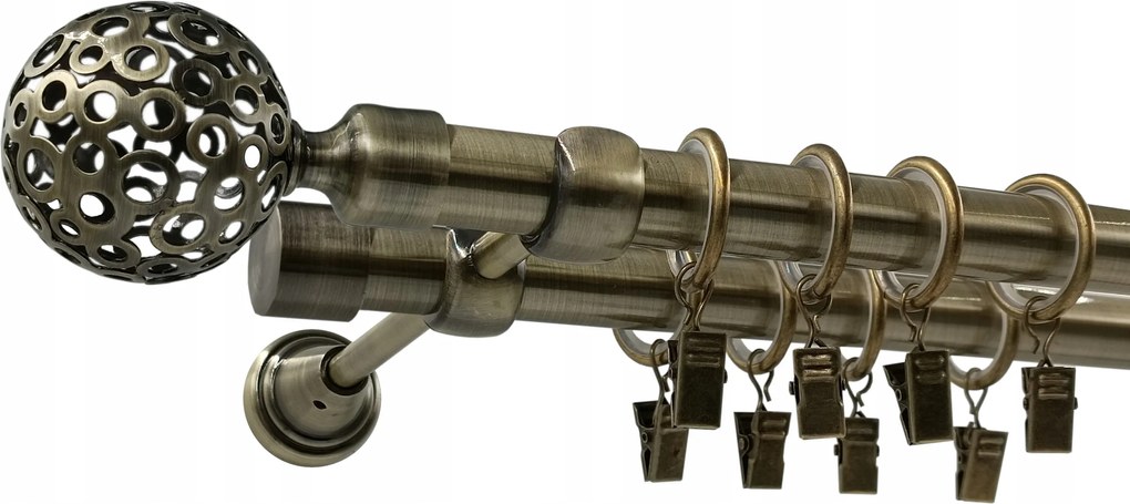 Lux Fém Függönykarnis 19+19mm galvanizált Arany Antik 280cm MIX Végek