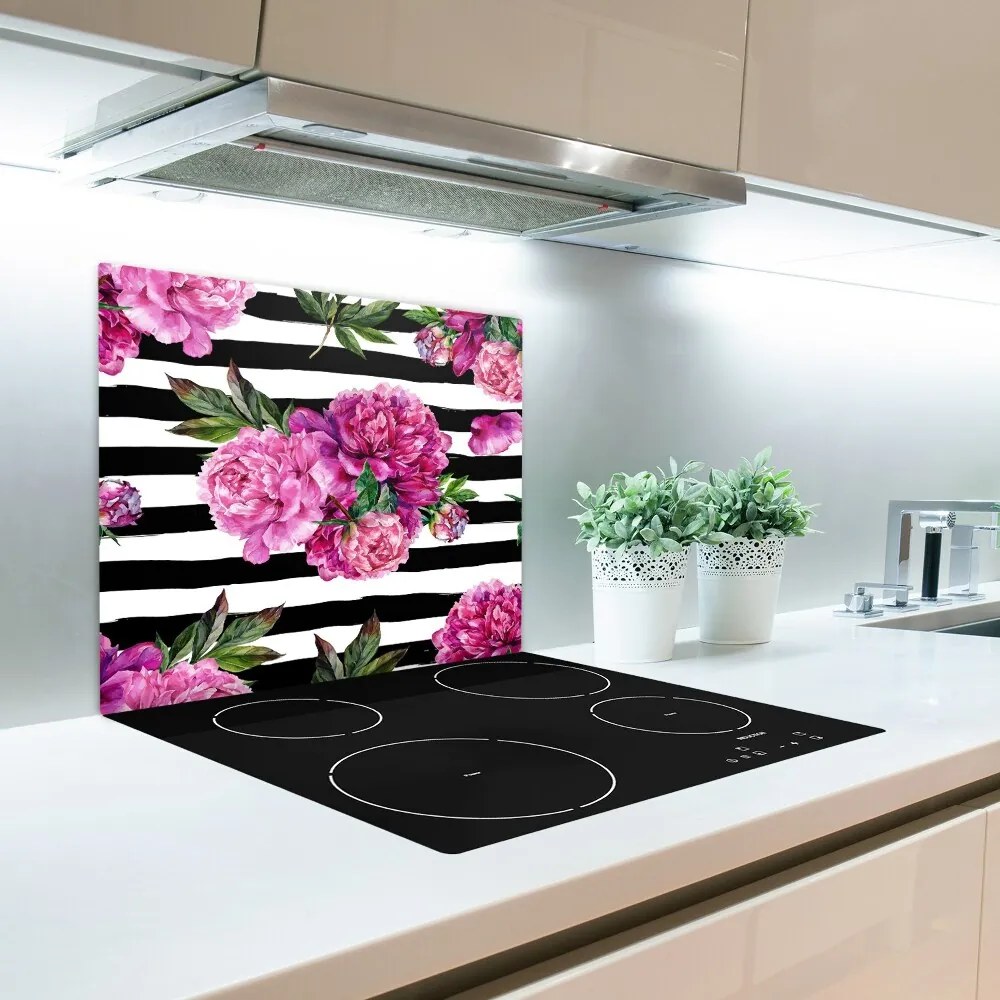 Üveg vágódeszka rózsaszín bazsarózsák 60x52 cm