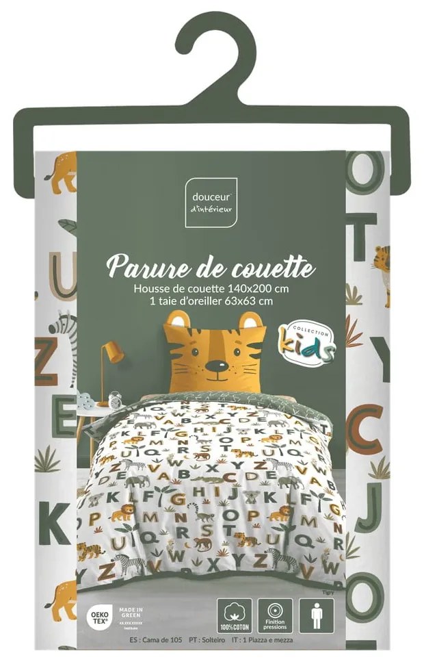 Egyszemélyes pamut gyerek ágyneműhuzat 140x200 cm Tigry – douceur d'intérieur