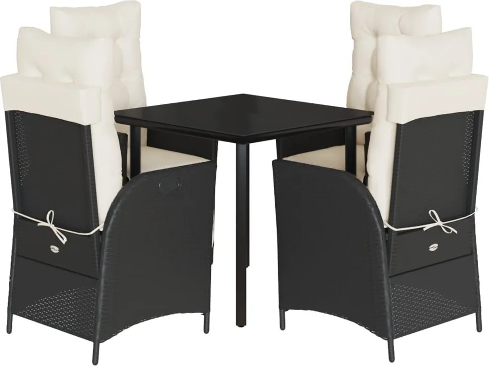 vidaXL 5 részes fekete polyrattan kerti étkezőgarnitúra párnákkal