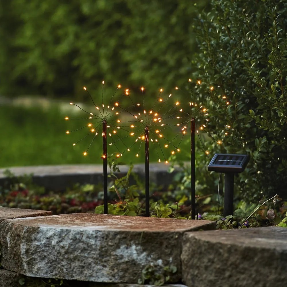 Napelemes LED talajba szúrható kültéri lámpa szett 3 db-os (magasság 40 cm) Firework – Star Trading