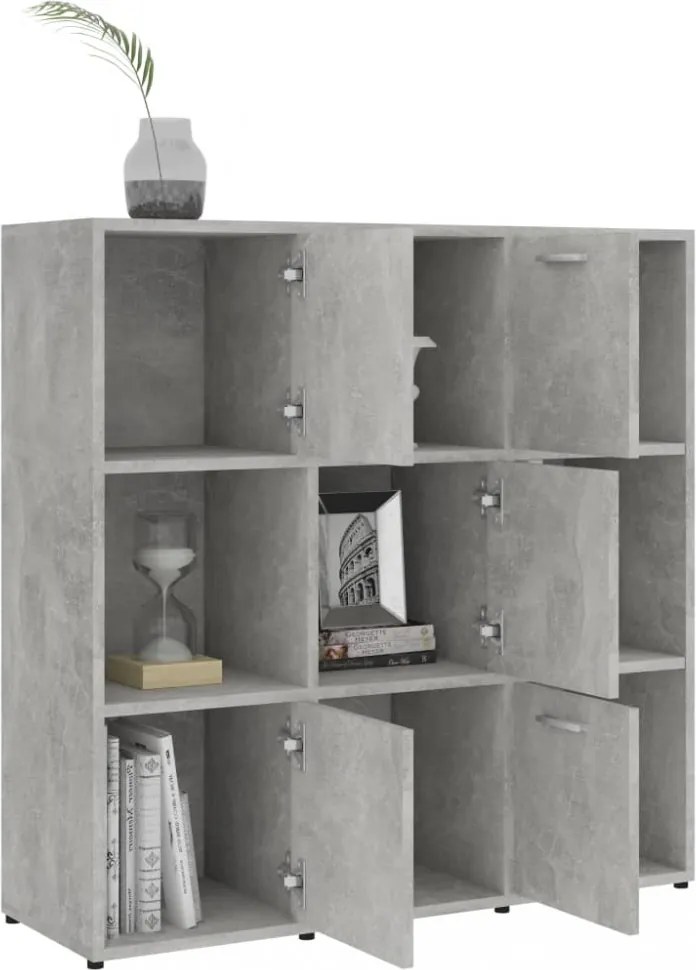 betonszürke szerelt fa könyvszekrény 90 x 30 x 90 cm