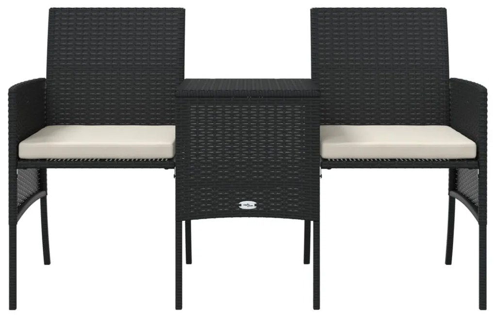 2 személyes fekete polyrattan kerti kanapé asztallal/székkel