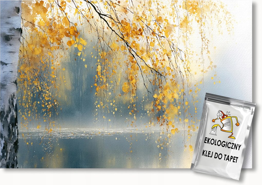 Fotótapéta Flizelina Akvarell Ősz Fa Nyírfa Víz 150x105 ragasztó