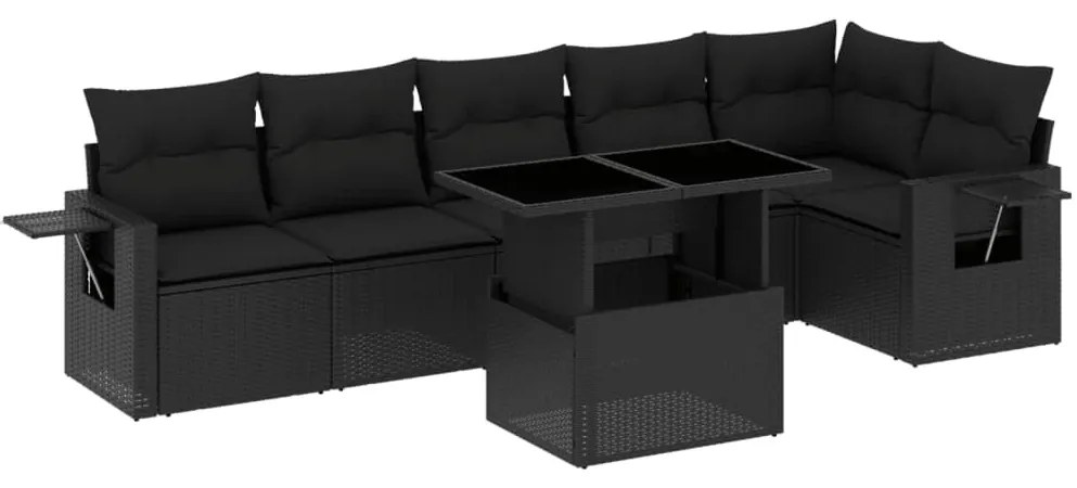 7 részes fekete polyrattan kerti ülőgarnitúra párnával