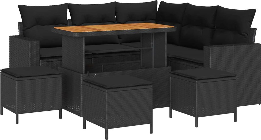 vidaXL Kerti Kanapé Szett 9 pcs Fekete polirattan