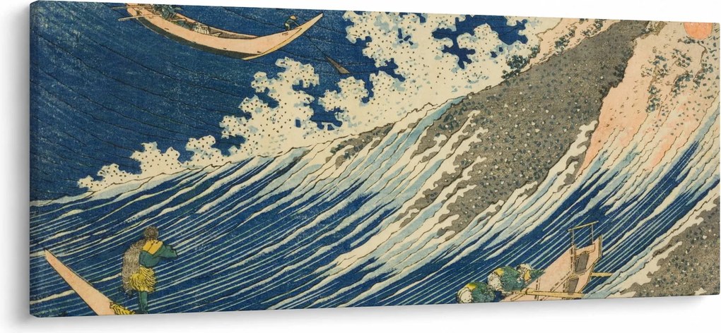 Kép - Katsushika Hokusai, Fishing Boats at Choshi in Shimosa (Soshu Choshi) , reprodukciók (120x50 cm)