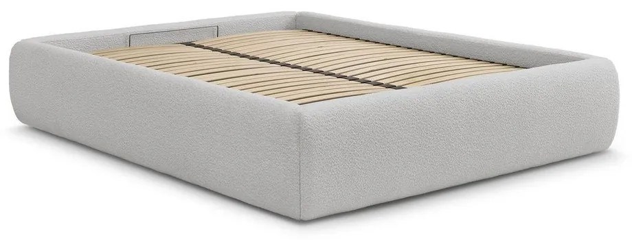 Világosszürke kárpitozott ágyneműtartós franciaágy ágyráccsal, ágytámla nélkül 160x200 cm Inera – Bobochic Paris