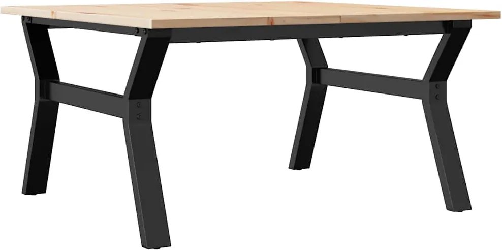 vidaXL tömör fenyőfa és acél dohányzóasztal Y-vázzal 90x90x45 cm