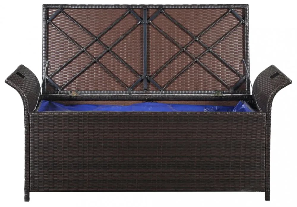 barna polyrattan tárolópad párnával 138 cm