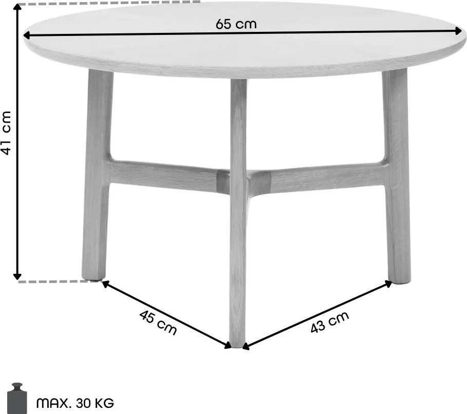 MAZZONI EXPORT BELLUNO Natúr Kőris - FA DOHÁNYZÓASZTAL Ø65 cm KEREK MODERN CLASSIC