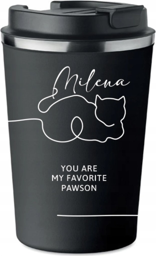 Prémium thermo bögre Az Ön Neve Felirattal Macska vonalak fekete KT_153