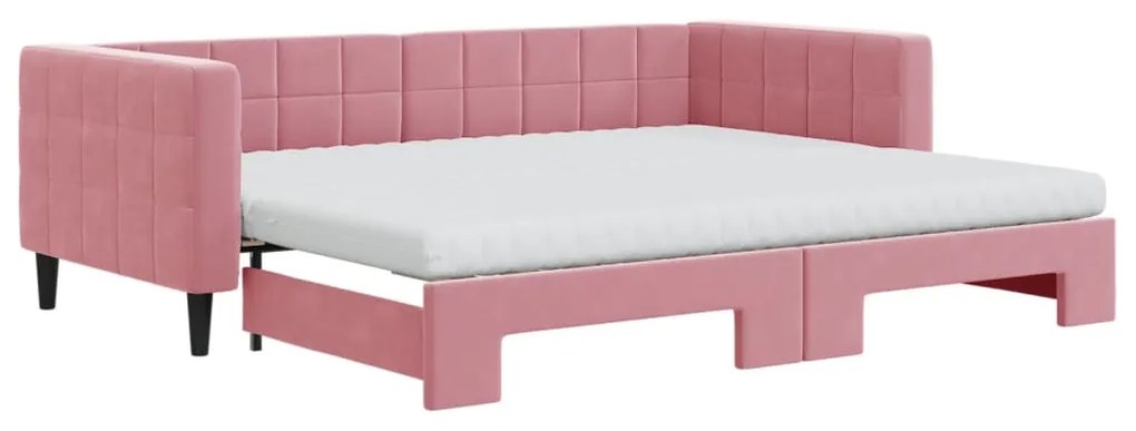rózsaszín kihúzható bársony heverő matraccal 90 x 200 cm