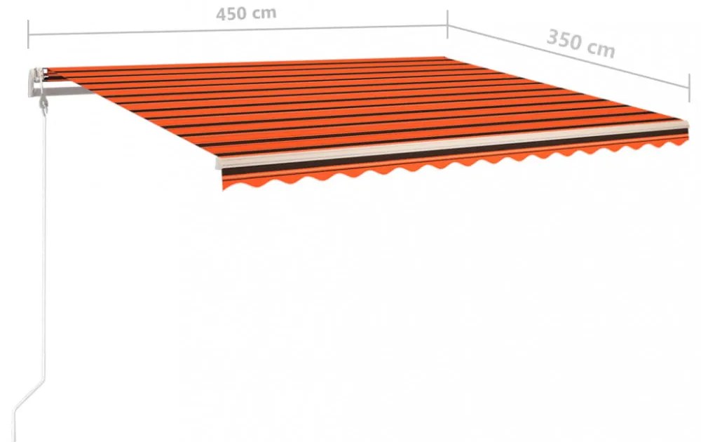 narancssárga-barna kézzel kihúzható LED-es napellenző 4,5x3,5 m