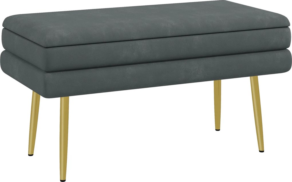 HOMCOM Párnázott Tárolópad Velúrhatású, Fém Lábakkal, Tárolópad Nappaliba, Hálószobába, Előszobába Szürke, 79,5 x 37,5 x 43 cm | Aosom