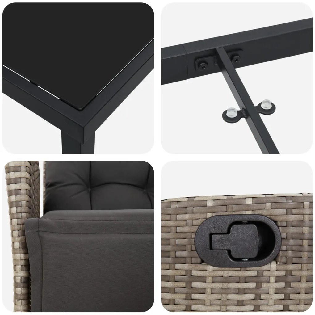 7 darabos kerti étkezős készlet szürke poly rattan