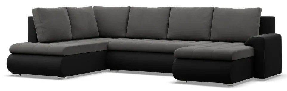Tokio U sarokkanapé, 3 ágyneműtartóval, bársony + műbőr, baloldali, szürke - fekete