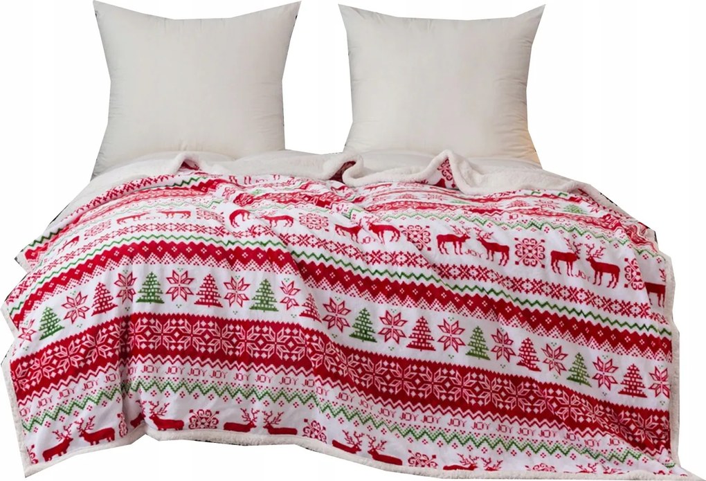 Karácsonyi takaró 220x200 cm szuper puha pléd ajándékba, karácsonyfák, rénszarvasok