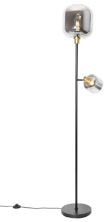 Állólámpa fekete arannyal és füstüveggel 2-lámpás - Zuzanna