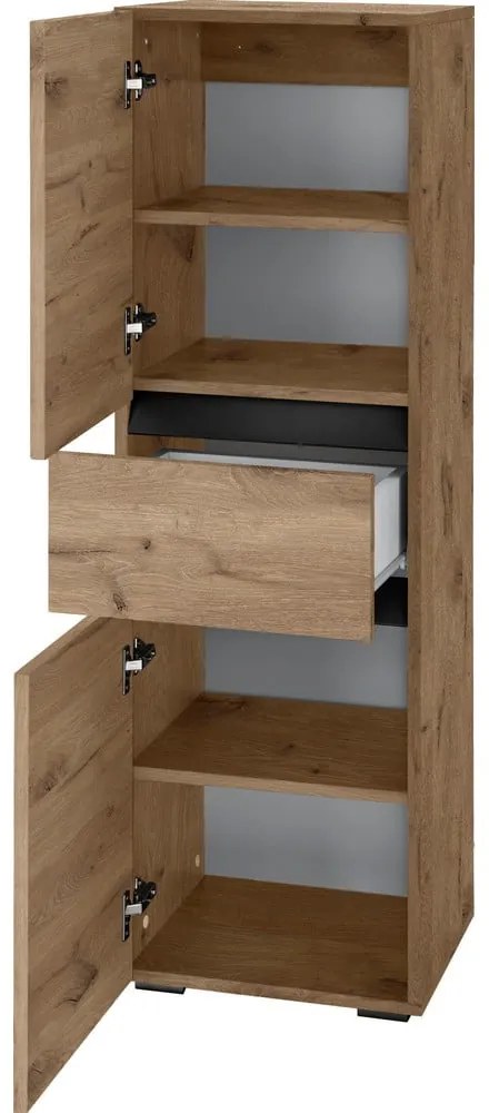 Natúr színű magas keskeny fürdőszoba szekrény tölgyfa dekorral 38x130 cm Wisla – Støraa