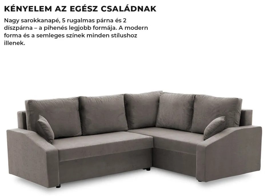 Grande Plus sarokkanapé, jobboldali, szövet anyag, szürke
