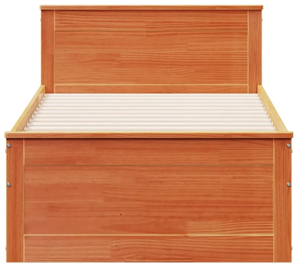 barna tömör fenyőfa fejtámlás ágykeret matrac nélkül 75x190 cm