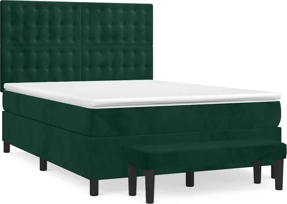 vidaXL sötétzöld bársony rugós ágy matraccal 140x190 cm