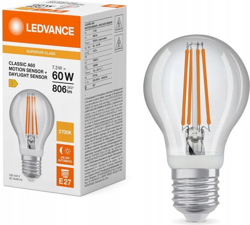 Led izzó E27 A60 7.3W 60W 806lm 2700K Meleg 320° Ledvance