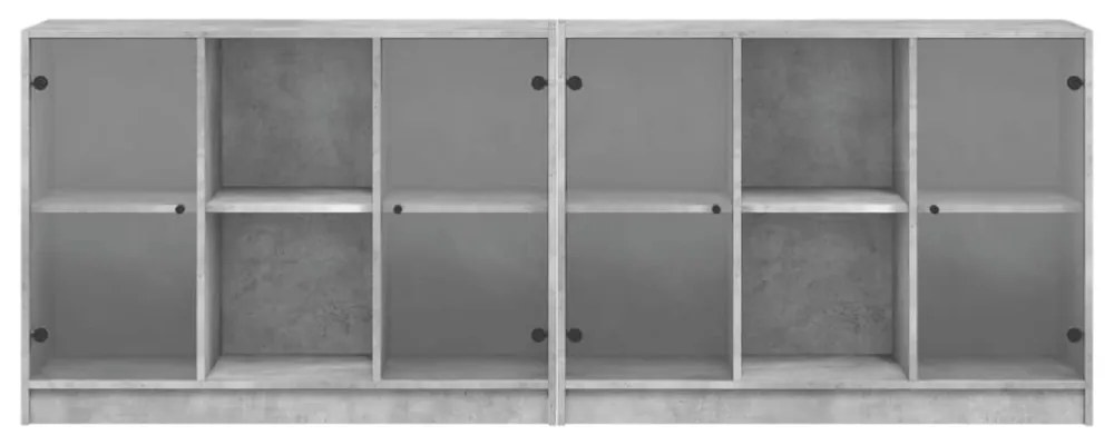 betonszürke szerelt fa könyvespolc ajtókkal 204x37x75 cm