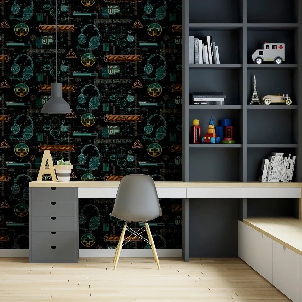 Arthouse Signature 2 Gamer fekete-neon videójátékos papír tapéta – 923707