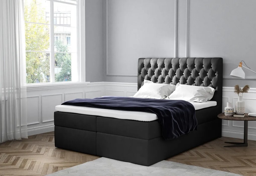 TOMIO boxspring kárpitozott ágy + fedő, 200x200, jasmine 100