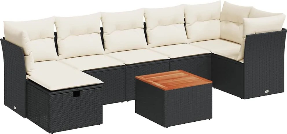 vidaXL 8 részes fekete polyrattan kerti ülőgarnitúra párnákkal