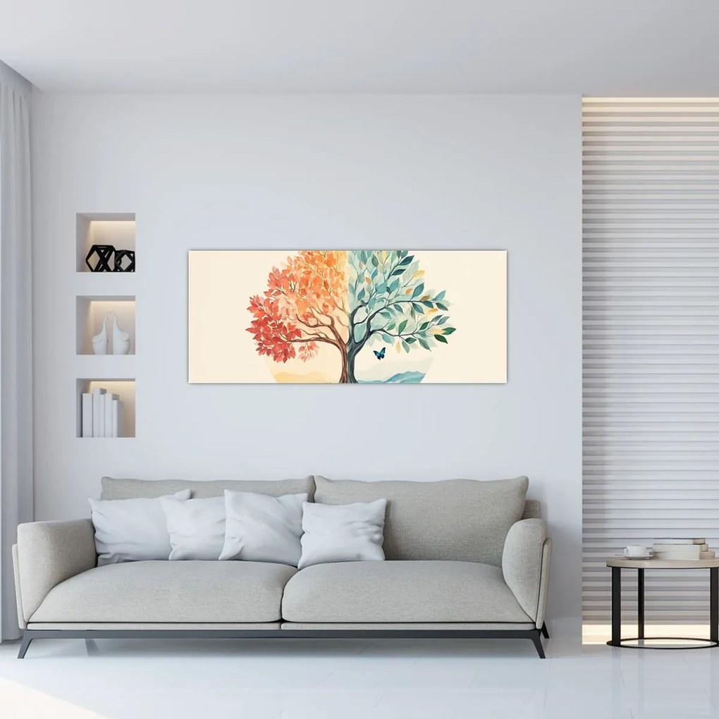 Kép – Duális fa pillangóval (120x50 cm)