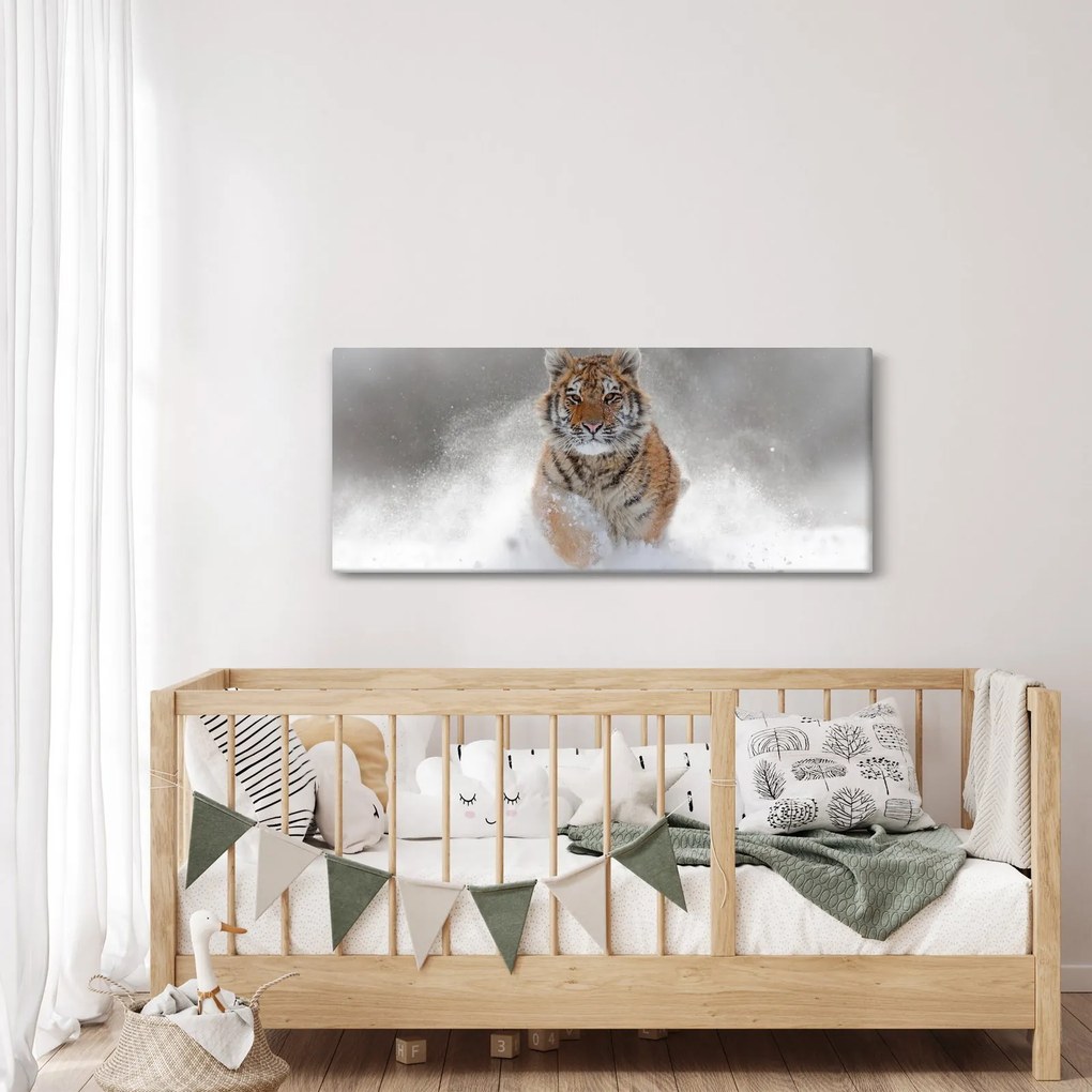 Futó tigris a hóban képe (120x50 cm)
