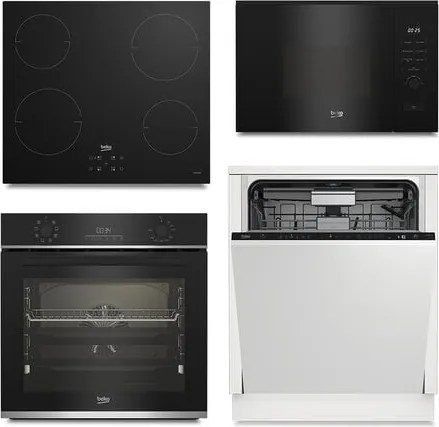 Beko Akciós készülékszett - beépíthető sütő BBIR13300XC + indukciós főzőlap HII64401QT + mosogatógép BDIN36532 + mikrohullámú sütő BMGB20212B