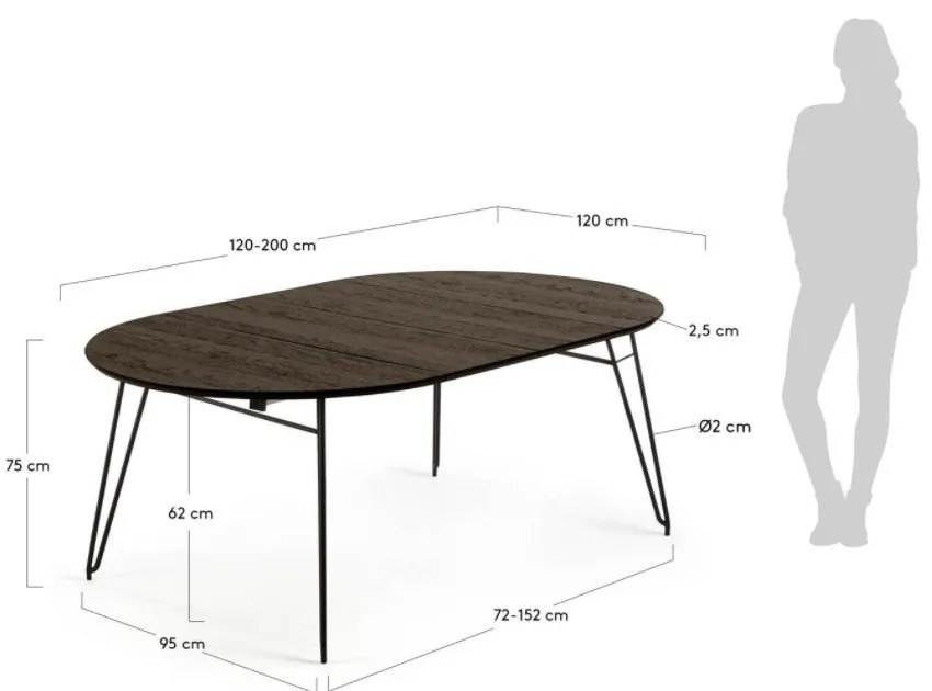 Kerek bővíthető étkezőasztal kőrisfa dekoros asztallappal ø 120 cm Norfort – Kave Home