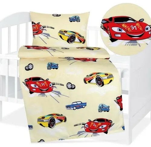 Bellatex pamut ágynemű Agata Racing cars sárga, 90x 135 cm, 45 x 60 cm, 45 x 60 cm