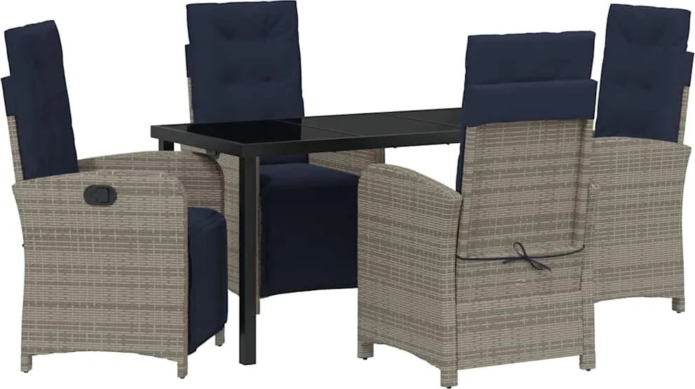 vidaXL Kert étkező szett párnával 5 pcs Szürke polirattan