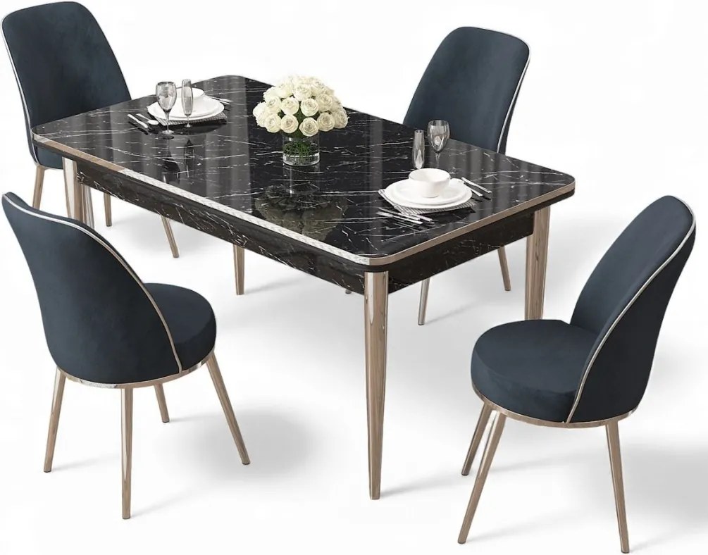 Rewa étkezőgarnitúra, fekete márvány-króm, 110 cm – TR240CHR3050